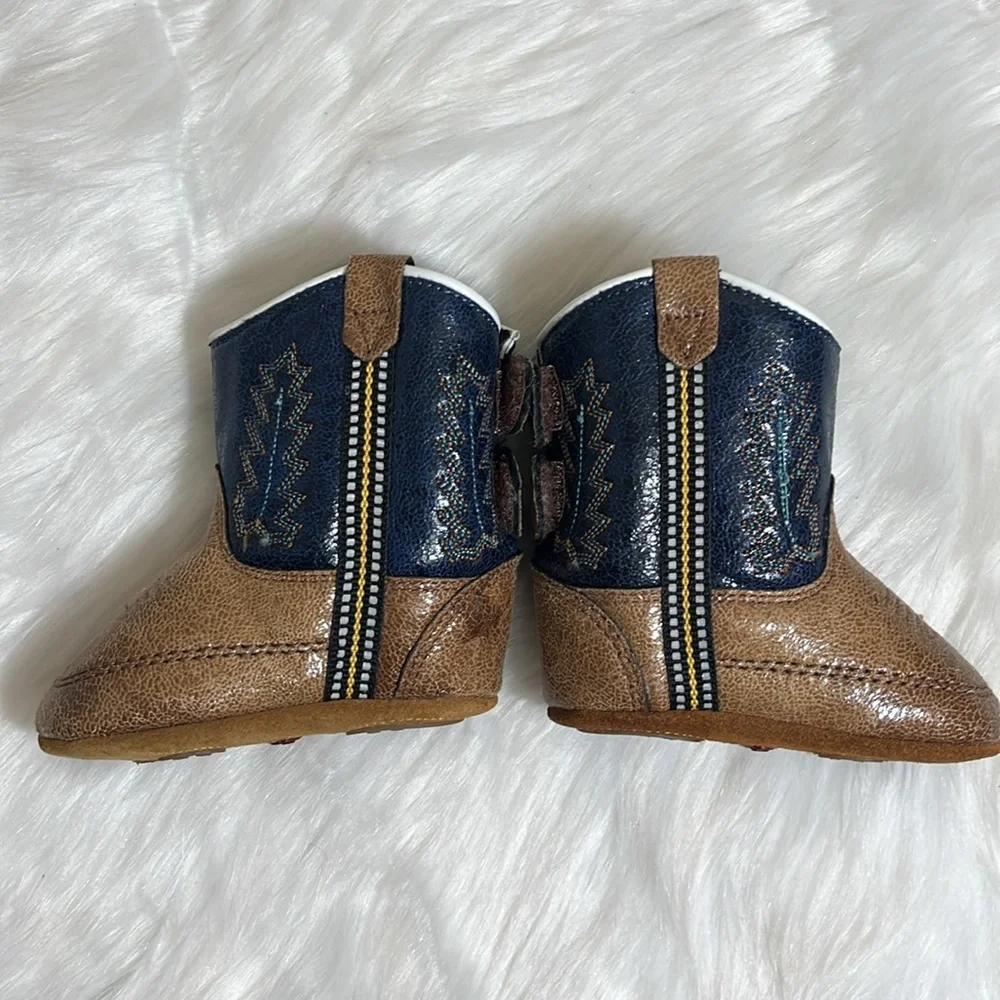 Old West Brown Blue Baby Walker Cowboy Boots